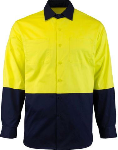 SHIRT DRILL T/INC L/S YELLOW/NAVY  SML