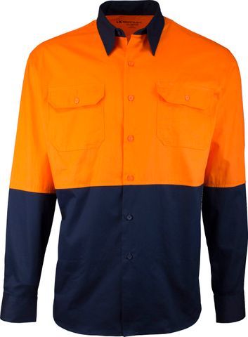 SHIRT DRILL T/INC L/S ORANGE/NAVY SML