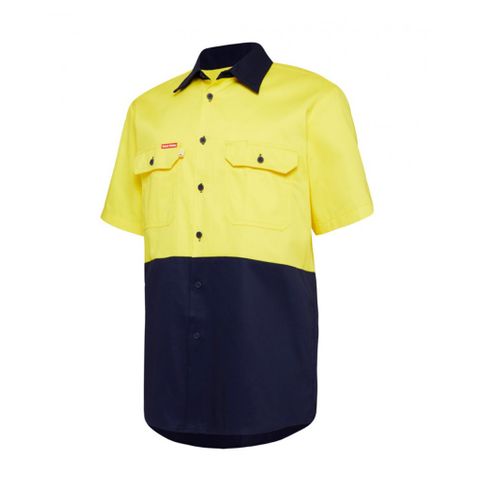SHIRT DRILL HARD YAKKA VENT S/S YEL/NAVY MED
