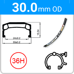 30.0mm OD - Weinmann DM30 - DW - PJ - ME - 36H - Black - 97093