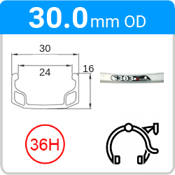 30.0mm OD - G/Y303 - SW  - PJ - NON - 36H - Silver - 93184