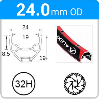 24.0mm OD - EN24 - DW - PJ - DS - SSE - 32H - Red - 94375