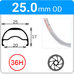 25.0mm OD - Blunt SL - DW - PJ - DS - 36H - Silver - V3084