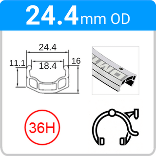 24.4mm OD - DM18 - DW - PJ - NON ME - NON EYE - 36H - Mill Finish Silver - 93214