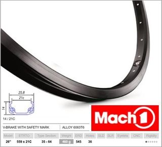 RIM 26" x 21mm - Mach1 110 - 36H - (559 x 21) - Schrader Valve - Rim Brake - S/W - BLACK - (ERD-545)