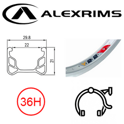 RIM 20" x 22mm - ALEX Y22 - 36H - (406 x 22) - Schrader Valve - Rim Brake - S/W - SILVER -  (388 ERD)