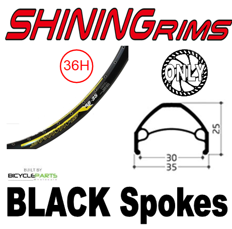 WHEEL - 26" Shining DB-35 36H P/j Black Rim,  FRONT Q/R (100mm OLD) 6 Bolt Disc Loose Ball Joytech Black Hub,  Mach 1 BLACK Spokes
