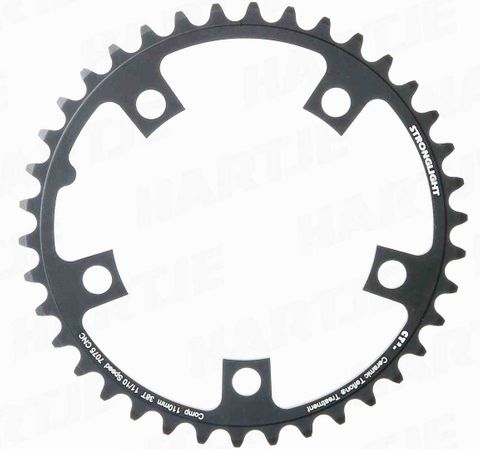 CHAINRING - ROAD "STRONGLIGHT", 38T, 7075 CNC Black CT2 - 110mm BCD, 5 Hole for 10/11 Spd