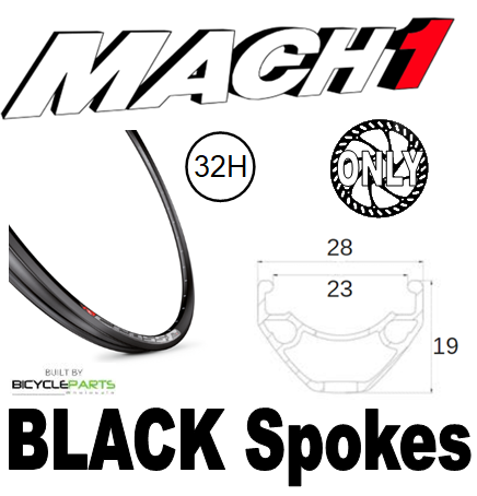 WHEEL - 29er Mach1 CROSS-R 23 32H S/j Black Rim,  FRONT DYNAMO 15mm T/A (100mm OLD) 6 Bolt Disc Sealed SP Black Hub,  Mach 1 BLACK Spokes