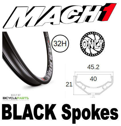 WHEEL - 27.5/650B Mach1 Trucky-40 32H P/j Black Rim,  8/11 SPEED 12mm T/A (148mm OLD) 6 Bolt Disc Sealed Novatec Boost Black Hub,  Mach 1 BLACK Spokes