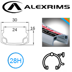 RIM 16" x 24mm - ALEX Y303 - 28H - (305 x 24) - Schrader Valve - Rim Brake - S/W - SILVER - (ERD 296)
