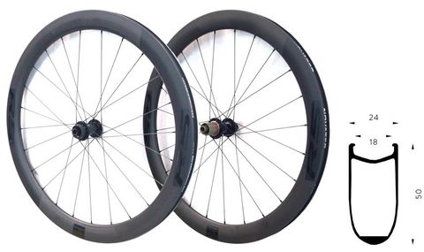 Wheelset CARBON 700c Novatec R5- CENTRE LOCK DISC (50mm Deep Clincher Rim F&R ). (Shim 11 speed Body) R: 142 x 12mm Thru. F: 100 x 12mm Thru, tubeless ready