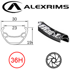 RIM 26" x 23mm - ALEX FR30 - 36H - (559 x 23) - Schrader Valve - Disc Brake - D/W - BLACK - (ERD 537) - (E-bike Compatible - 30mm OD)