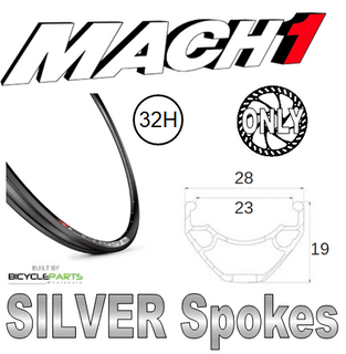 WHEEL - 29er Mach1 CROSS-R 23 32H S/j Black Rim,  8/11 SPEED 12mm T/A (148mm OLD) 6 Bolt Disc Sealed Bear Pawl Black Hub,  Mach 1 SILVER Spokes