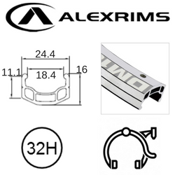 RIM 700c x 18mm - ALEX DM18 - 32H - (622 x 18) - Schrader Valve - Rim Brake - D/W - SILVER - Eyeleted - MSW (ERD 606.5)