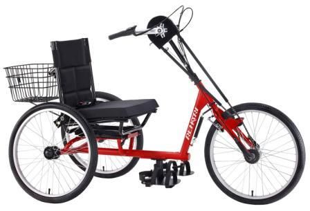 Sorry temp O/S     Rehatri Trike 24" Handcycle with Sturmey Archer 3spd, Front wheel drive, RED