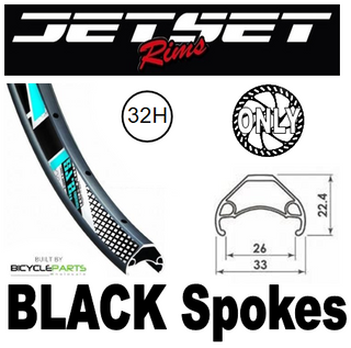 WHEEL - 27.5 / 650B Jetset HC-E331 32H P/j Matt Black Rim,  FRONT Q/R (100mm OLD) 6 Bolt Disc Sealed Novatec Light Weight Black Hub,  Mach 1 BLACK Spokes
