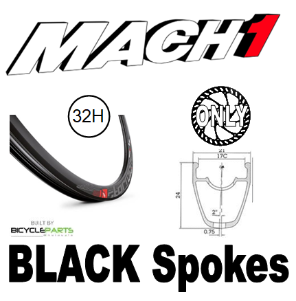 WHEEL - 700C Mach1 STORMER 32H S/j Black Rim,  FRONT Q/R (100mm OLD) 6 Bolt Disc Sealed Novatec Light Weight Black Hub,  Mach 1 BLACK Spokes