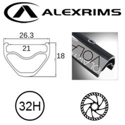 RIM 26" x 21mm - ALEX VOLAR 2.1 - 32H - (559 x 23) - Presta Valve - Disc Brake - D/W - BLACK - Eyeleted - Tubeless Ready