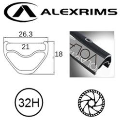 RIM 26" x 21mm - ALEX VOLAR 2.1 - 32H - (559 x 21) - Presta Valve - Disc Brake - D/W - BLACK - Eyeleted - Tubeless Ready