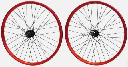 Wheel 26" Velocity Blunt-35  D/w Tubeless Ready Rim All Red  , Joytech 6 Bolt Disc Q/r Black Hub ,  Mach 1 Black Spokes , (SOLD As PAIR)