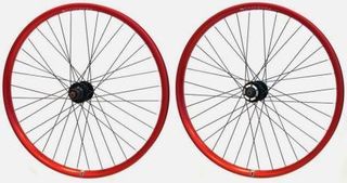 Wheel 26" Velocity Blunt-35  D/w Tubeless Ready Rim All Red  , Joytech 6 Bolt Disc Q/r Black Hub ,  Mach 1 Black Spokes , (SOLD As PAIR)
