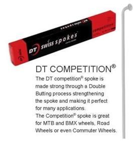 SPOKES - DT Competition Spoke, 284mm, SILVER (Sold Individually) - Double Butted 14G/15G/14G, J Hook, Stainless Steel