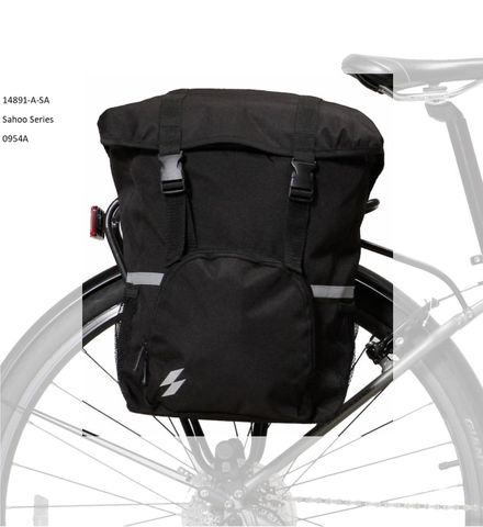 SAHOO Single pannier bag,  15L, Hook and velcro fastening, , water resisitant H40/W30/D13cm, Black with sahoo logo