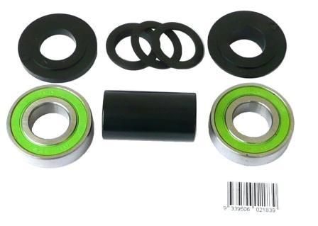 BOTTOM BRACKET SET - For 19mm, Mid Type, Does NOT Include Spindle, With Sealed Bearings, Set of 10 Pieces, BLACK