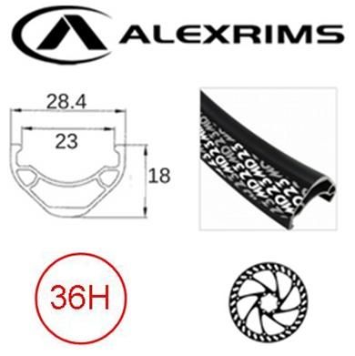 RIM 29er x 23mm - ALEX MD23 - 36H - (622 x 23) - Schrader Valve - Disc Brake - D/W - BLACK - Tubeless Ready