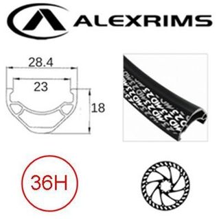 RIM 29er x 23mm - ALEX MD23 - 36H - (622 x 23) - Schrader Valve - Disc Brake - D/W - BLACK - Tubeless Ready