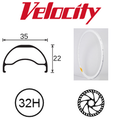 RIM 29er x 30mm - VELOCITY P35 - 32H - (662 x 30) - Presta Valve - Disc Brake - D/W - WHITE - Tubeless Ready - (ERD 597)