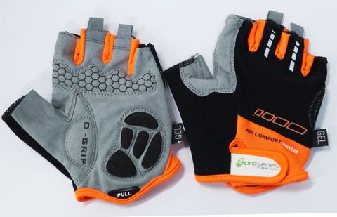 Gloves,  Amara Material, Lycra Towel, with  GEL PADDING, M, BLACK with Orange trim