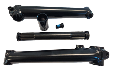 3 Piece BMX Crankset - 175mm, 19 x 8T - Solid Spindle With Bolt. Without B.B. Set. Gloss black