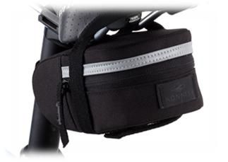 SADDLE BAG - Velcro Straps, Waterproof Zip & Light Loop, Reflective Strip, Horizontal Zip, Black, 150mm x 80mm x 60mm