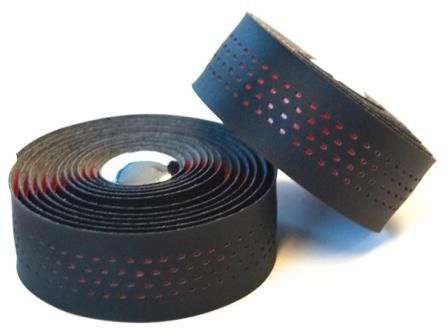 Handlebar Cushion Tape, Black Microfibre + RED Shockproof gel, w Plugs
