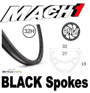 WHEEL - 27.5/650B Mach1 CROSS-R 27 32H S/j Black Rim,  FRONT 15mm T/A (110mm OLD) 6 Bolt Disc Sealed Bear Pawl Black Hub,  Mach 1 BLACK Spokes