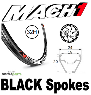 WHEEL - 27.5/650B Mach1 3.90 SL 32H S/j Black Rim,  FRONT 15mm T/A (110mm OLD) 6 Bolt Disc Sealed Bear Pawl Black Hub,  Mach 1 BLACK Spokes