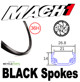 WHEEL - 26" Mach1 110 36H S/j Black Rim,  8/10 SPEED Q/R (135mm OLD) 6 Bolt Disc Loose Ball Joytech Black Hub,  Mach 1 BLACK Spokes