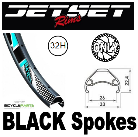 WHEEL - 29er Jetset HC-E331 32H P/j Matt Black Rim A/V,  8/11 SPEED 12mm T/A (148mm OLD) 6 Bolt Disc Sealed Bear Pawl Black Hub,  Mach 1 BLACK Spokes