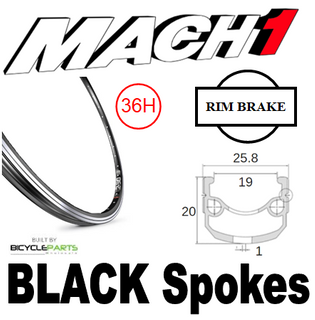 WHEEL - 700C Mach1 260 36H S/j Black Rim,  FRONT Q/R  (100mm OLD) Loose Ball Joytech Black Hub,  Mach 1 BLACK Spokes