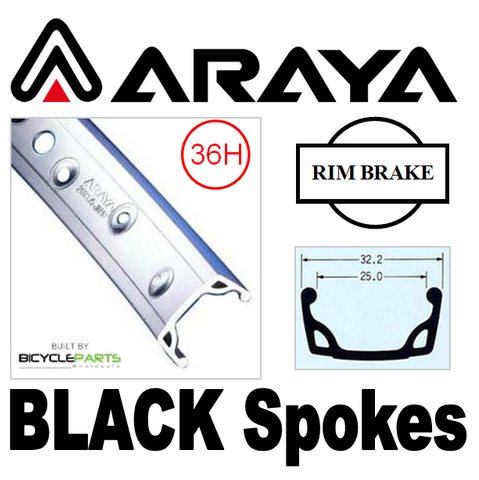 WHEEL - 26" Araya 7X 36H Silver Rim,  7/10 SPEED Q/R (135mm OLD) Loose Ball Joytech Silver Hub,  Mach 1 BLACK Spokes