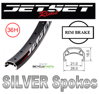 WHEEL - 20" Jetset CH-E213 36H P/j Matt Black Rim,  FRONT Q/R (100mm OLD) Loose Ball Joytech Road Profile Silver Hub,  Mach 1 SILVER Spokes