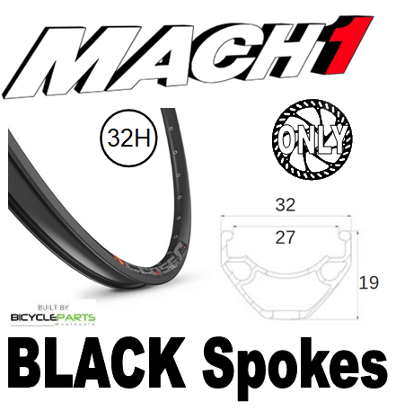 WHEEL - 29er Mach1 CROSS-R 27 32H FV S/j Black Rim,  8/11 SPEED 12mm T/A (148mm OLD) 6 Bolt Disc Sealed Bear Pawl Black Hub,  Mach 1 BLACK Spokes