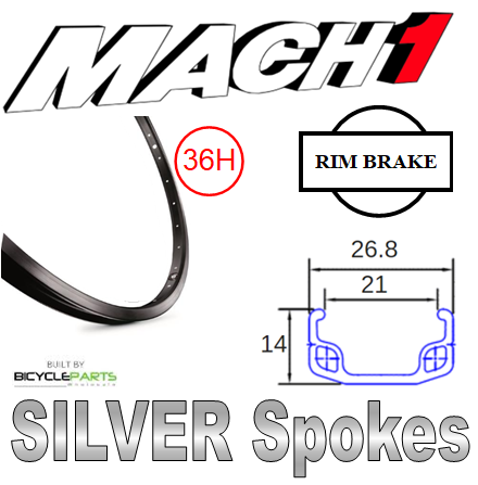 WHEEL - 26" Mach1 110 36H S/j Black Rim,  7/10 SPEED Q/R (135mm OLD) Loose Ball Joytech Silver Hub,  Mach 1 SILVER Spokes