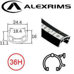 RIM 24" x 18mm - ALEX DM18 - 36H - (507 x 18) - Schrader Valve - Rim Brake - D/W - BLACK - (ERD 495)