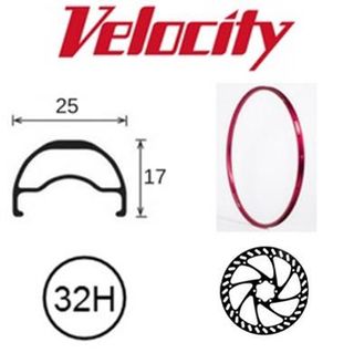 RIM 29er x 20mm - VELOCITY BLUNT SL - 32H - (662 x 20) - Presta Valve - Disc Brake - D/W - RED - Tubeless Ready