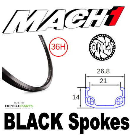 WHEEL - 24" Mach1 110 36H S/j Black Rim,  FRONT Q/R (100mm OLD) 6 Bolt Disc Loose Ball Joytech Black Hub,  Mach 1 BLACK Spokes