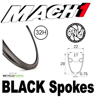 WHEEL - 700C Mach1 GRAVEL 17 32H S/j Black Rim,  FRONT 20mm T/A (110mm OLD) 6 Bolt Disc Sealed Novatec Black Hub,  Mach 1 BLACK Spokes