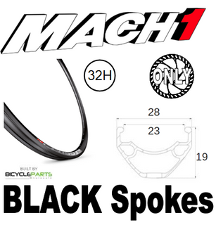 WHEEL - 27.5/650B Mach1 CROSS-R 23 32H S/j Black Rim,  FRONT Q/R (100mm OLD) Centrelock Disc Sealed Novatec Black Hub,  Mach 1 BLACK Spokes